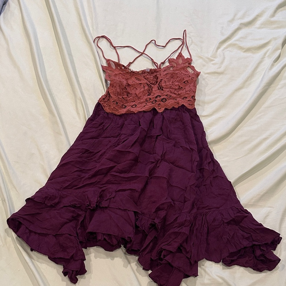 Free People Plum Dress with Rose Lace Bodice